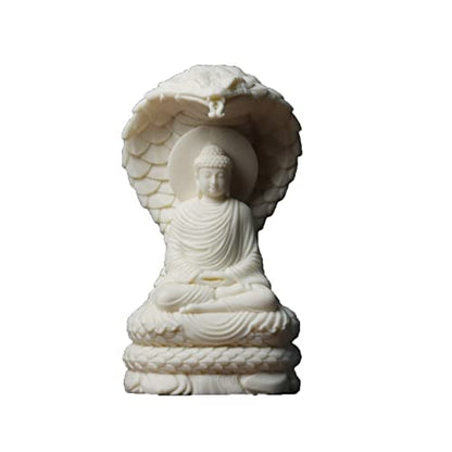 Sakyamuni Amitabha Buddha Statue with Snake Figurines feng Shui Decor,White Buddha Statue with Ivory Fruit Finish for Home Office Zen Decor