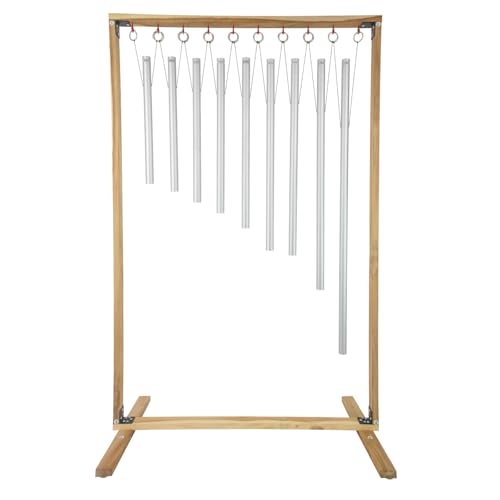 Set of 9 Sacred Solfeggio Tuned Healing Chimes with Framed Wood Stand Includes 9 Chimes, Wood Stand, and Mallet/Gregorian Chant Tones