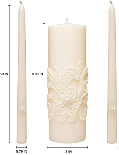 Hosley 11.5-Inch Wedding Unity Candle Set – Cream Pillar & 2 Taper Candles for Ceremony, Special Events, Emergency Kit, Reiki Spa Meditation - color: Cream