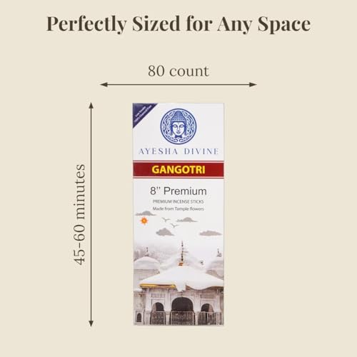 Incense Sticks 8 Inch, Made from Temple Flowers, Sandalwood and Frankincense Blend, Includes Incense Burner Stand, 80 Count, Long-Lasting Aroma for Meditation, Yoga, Home