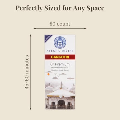 Incense Sticks 8 Inch, Made from Temple Flowers, Sandalwood and Frankincense Blend, Includes Incense Burner Stand, 80 Count, Long-Lasting Aroma for Meditation, Yoga, Home