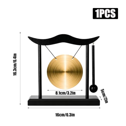 Zen Table Gong, Brass Desktop Meditation Gong with Wooden Frame and Mallet