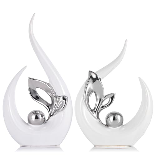 XMGZQ White and Silver Ceramic Statues for Home Décor Accents,Abstract Art Mid Century Modern Decor,Elegante Centerpiece Table Decorations,Sculpture for Entryway,Tv Stand,Mantel,Coffee Table - color: White Silver