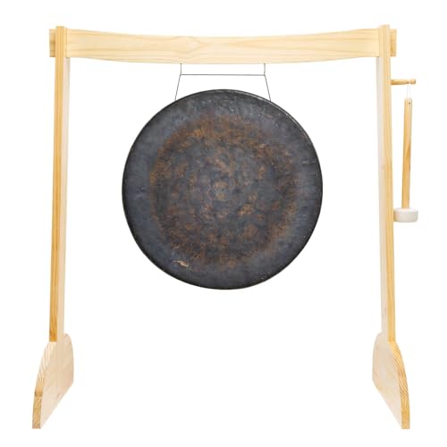 24" to 26" Gongs on the Small Lunaphonic Wood Gong Stand - Includes Gong, Stand, & Mallet/Moon-Shaped Stand/Great for Meditation - size: 24" Mother Tesla Gong