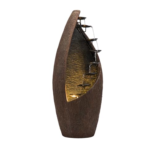 Alpine Corporation 43" Tall Outdoor Floor Contemporary Tiered Bronze Metal Water Fountain with LED Lights, Stylish Outdoor Water Feature for Garden and Patio Decor, Brown - color: Brown - 43" Contemporary W/ Leds