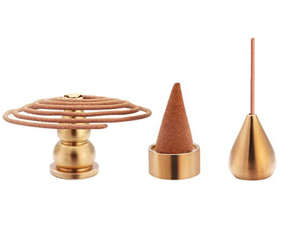 Miupoo Incense Holder, Coil Incense Burner, Incense Cone Burner, Incense Sticks Burner, 3 Styles Brass,6 Pieces