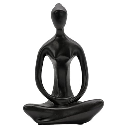 Bellaa 23134 Buddha Statue 8" - Zen Meditation Figurine | Modern Abstract Yoga Lady Sculpture | Black Resin Home Decor for Living Room Office Garden | Spiritual Mindfulness Gift