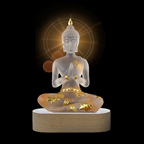 7-inch Buddha Statue Collection with LED lamp Base - Elegant Transparent Sculpture Decoration, Creating Unique Home Decor (White) - color: White