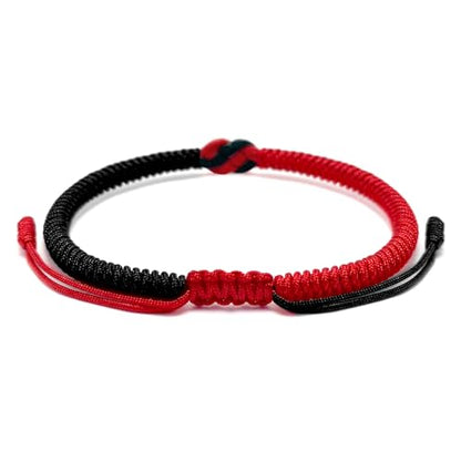 LAMIBEE Infinity Love Multicolor Bracelet for Men Women, Tibetan Lucky Amulet Knot Bracelet, Woven Thread String for Friend and Couple, Peace and Protection - color: Red Mix Black