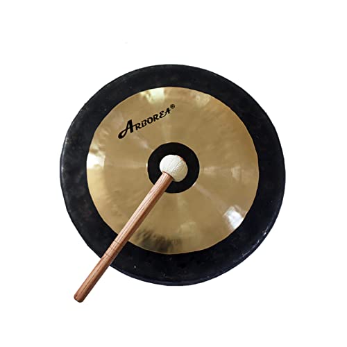 Arborea Mini Chau Gong with Mallet and Stand Hand-hammered Table Therapy and Healing Home or Office Meditation gong (10" Chau Gong) - size: 10" Chau Gong