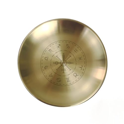 5.5inch Altar Ritual Plate Dish Stainless Steel Flat Bowl Round Metal Jewelry Tray Prayer Astrology Tarot Offering Plate Ring Trinket Holder for Smudging Decoration Trays Gold (Zodiac Gold) - color: Zodiac Gold