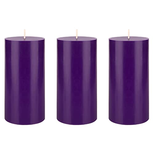 Mega Candles 3 pcs Unscented Solid Purple Pillar Candles, Hand Poured Premium Wax Candle 3 Inch x 6 Inch, Home Décor, Spas, Weddings, Occasions, Party, Centerpieces, Holidays, Vigils, Prayers - color: Purple, size: 3 Pieces