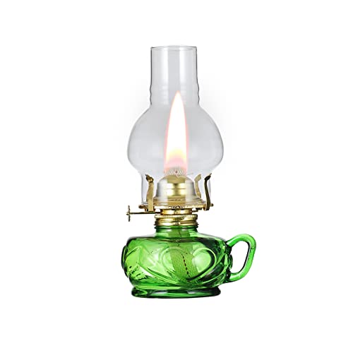 Vintage Green Kerosene Lamp with Handle Color Glass Oil Lamps for Indoor Use Large Indoor Decorative Oil Lamp Hurricane Lamp Lantern for Tabletop Decor Emergency Lighting - style: Green
