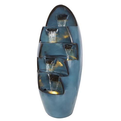 Alpine Corporation 39" Tall 5-Tier Cascading Waterfall Fountain with LED Lights, Outdoor Water Feature for Garden, Patio, Yard, and Deck, Blue - color: Blue - 39" 5-tier Cascading W/ Leds