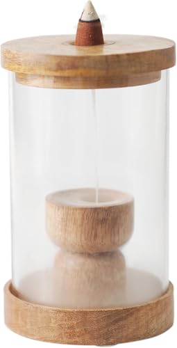 HOSLEY 2-Pack Wood & Glass Backflow Incense Burner Kit Includes 25 Incense Cones | Elegant Aromatherapy Set for Home, Office, Meditation & Relaxation - color: Brown2