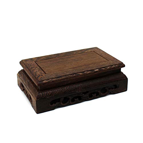 CVHOMEDECO. Primitives Rustic Rosewood Rectangle Display Stand Vase Pot Base Fishbowl Pedestal Stand. (5-3/4 Inch) - size: 5-3/4"L