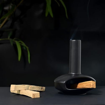 Mini Chimney Incense Burner, Ceramic Palo Santo Holder for Incense Cones - color: Round Bottomed Palo - Black