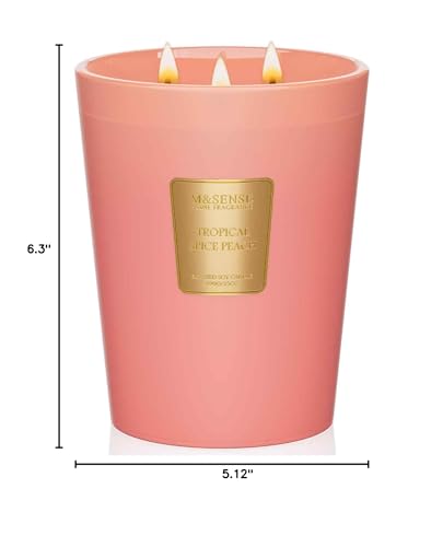 M&SENSE Tropical Spice Peach Soy Candle, 35oz 3-Wick, Summer Scent Gift - color: Tropical Spice Peach, size: 35oz