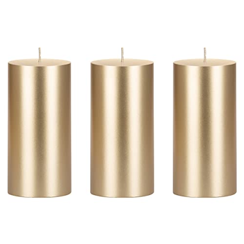 Mega Candles 3 pcs Unscented Solid Gold Pillar Candles, Hand Poured Premium Wax Candle 3 Inch x 6 Inch, Home Décor, Spas, Weddings, Occasions, Party, Centerpieces, Holidays, Vigils, Prayers - color: Gold, size: 3 Pieces