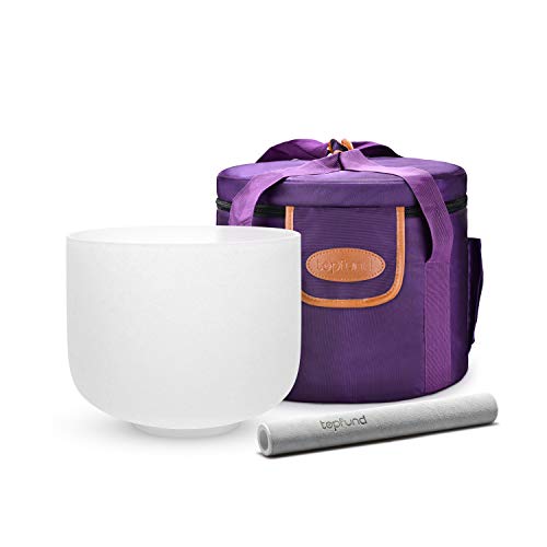 TOPFUND 440Hz E Note Crystal Singing Bowl 8 inch Solar Plexus Chakra with Heavy Duty Carrying Case and Suede Mallet - color: 440Hz E Note, size: 8 inch