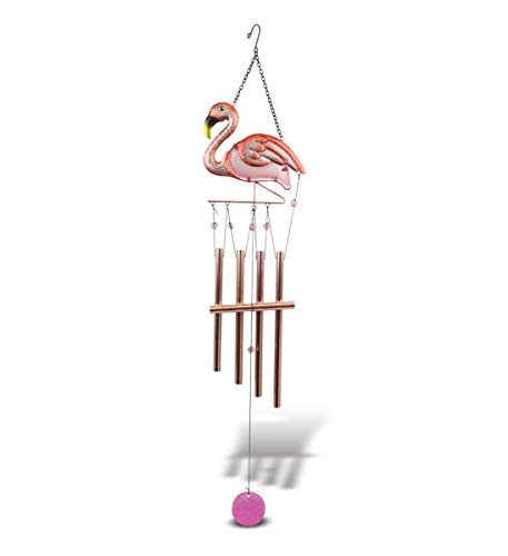 CoTa Global Rose Gold Flamingo Hanging Sea Glass Wind Chime 34.65 Inch, Nautical Glass Windchime Outdoor Decor for a Harmonic Porch, Patio & Garden, Unique Beach Art Indoor Wind Chime Window Mobile