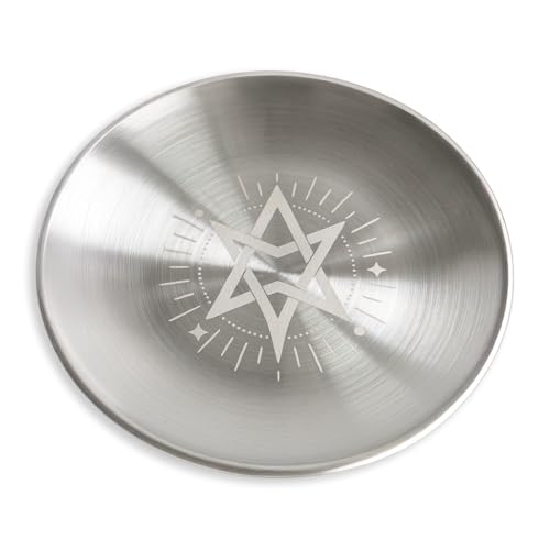 Offering Bowl Prayer Ritual Plate Great for Wicca, Altar use, Ritual use, Incense Burner, smudging Bowl, Decoration (Silver Unicursal Hexagram) - color: Silver Unicursal Hexagram