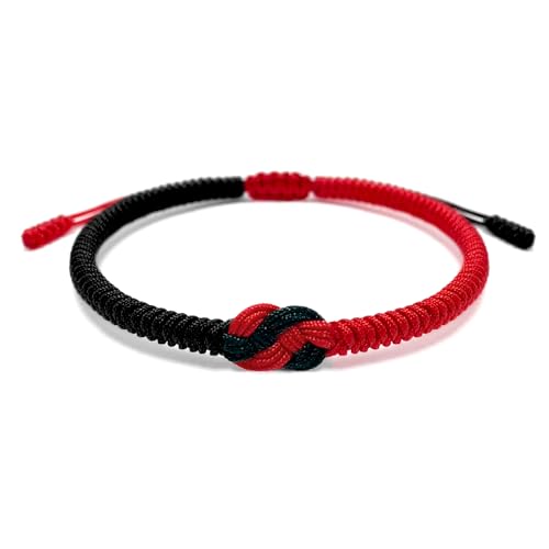 LAMIBEE Infinity Love Multicolor Bracelet for Men Women, Tibetan Lucky Amulet Knot Bracelet, Woven Thread String for Friend and Couple, Peace and Protection - color: Red Mix Black