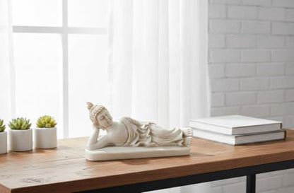 Reclining Buddha Statue - Sleeping Nirvana Meditation Sculpture - Thai Buddhist Figurine - Feng Shui Home Decor - Small Resin 5.5 Inches (Cream White) - color: Cream White