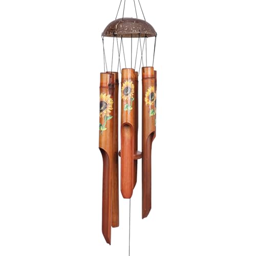 Bamboo Wind Chimes for Outside, Sunflower Wooden Wind Chime Memorial Gifts - size: 38" Sunflower