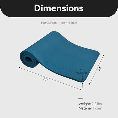 BalanceFrom All Purpose 1-Inch Extra Thick High Density Anti-Tear Exercise Yoga Mat with Carrying Strap, Multiple Colors - color: Navy Blue