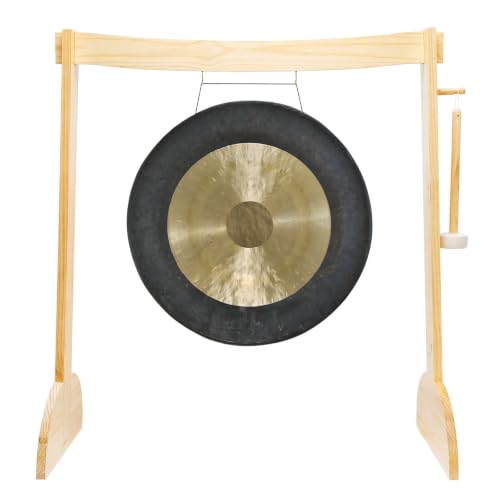 24" to 26" Gongs on the Small Lunaphonic Wood Gong Stand - Includes Gong, Stand, & Mallet/Moon-Shaped Stand/Great for Meditation - size: 26" Dark Star Gong
