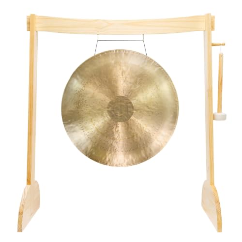 24" to 26" Gongs on the Small Lunaphonic Wood Gong Stand - Includes Gong, Stand, & Mallet/Moon-Shaped Stand/Great for Meditation - size: 26" White Gong