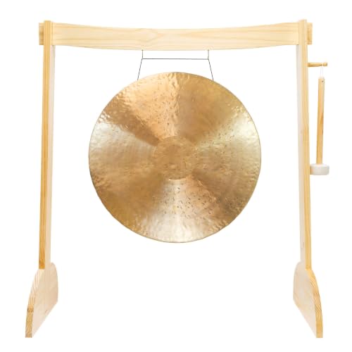 24" to 26" Gongs on the Small Lunaphonic Wood Gong Stand - Includes Gong, Stand, & Mallet/Moon-Shaped Stand/Great for Meditation - size: 26" Heng Gong
