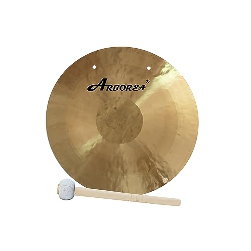 Arborea 10" Mini Gong for Desk with Mallet and Stand Shimmering Wash Authentic Chinese Gong Bell For Home Office Tabletop Decor Bronze Metal Gong Percussion Instruments - size: 10" Wind Gong