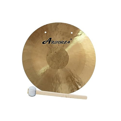 Arborea 10" Mini Gong for Desk with Mallet and Stand Shimmering Wash Authentic Chinese Gong Bell For Home Office Tabletop Decor Bronze Metal Gong Percussion Instruments - size: 10" Wind Gong