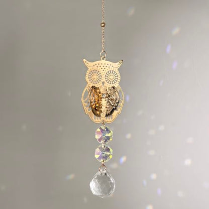 Crystal Suncatcher for Windows - Rainbow Maker Sun Catchers with Prisms Owl Hanging Ornament for Christmas Wedding Garden Home Decor Gift