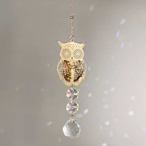 Crystal Suncatcher for Windows - Rainbow Maker Sun Catchers with Prisms Owl Hanging Ornament for Christmas Wedding Garden Home Decor Gift