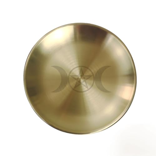 5.5inch Altar Ritual Plate Dish Stainless Steel Flat Bowl Round Metal Jewelry Tray Prayer Astrology Tarot Offering Plate Holder for Smudging Decoration Trays Gold (Traditional March Ph Gold) - color: Traditional March Ph Gold