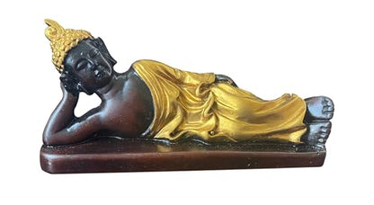 Reclining Buddha Statue - Sleeping Nirvana Meditation Sculpture - Thai Buddhist Figurine - Feng Shui Home Decor - Small Resin 5.5 Inches (Gold Brown) - color: Gold Brown