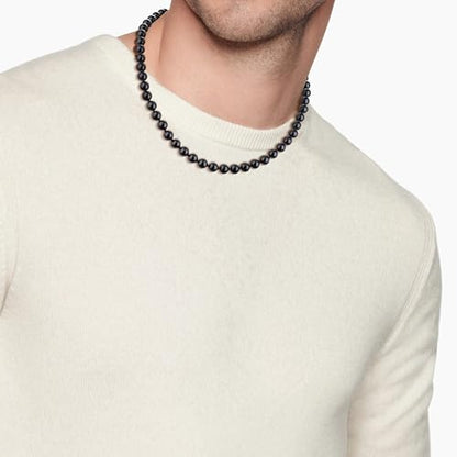 GAVU Handmade Men's Beaded Necklace, Crystal Necklace for Men - color: Onyx, size: 20"