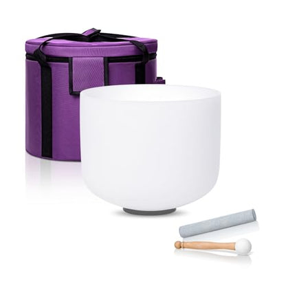 8 Inch F Note 432hz Heart Chakra Crystal Singing Bowl Healing Pure White with Carrying Case and Rubber Mallet Suede Strikers Oring - color: White F, size: 8 inch