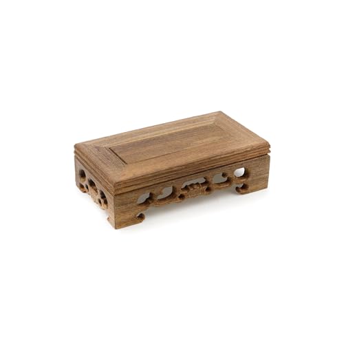 Wooden Display Stand Base 5.12"×2.76" Rectangle Wood Carved Pedestal Oriental Stand Pedestal for Furniture Antique - size: 5.12"×2.76"