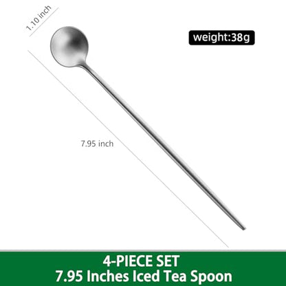 DEHOV 7.95 Inches SS18/10 Long Handle Iced Tea Spoons,Set Of 4 Satin Finishing Stainless Steel Long Spoons For Stirring Cocktail,Ice Cream,Milk,Iced Teaspoons Set - color: Silver, size: 7.95 Inch