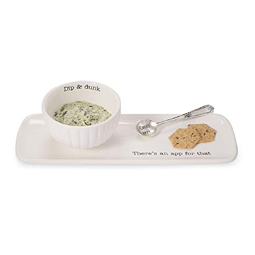 Mud Pie Set of 3 App for That Serving, Piece Set, Tray 4 1/2x 13|Bowl 2 1/2" x4 Dia|Spoon 5 1/2", White