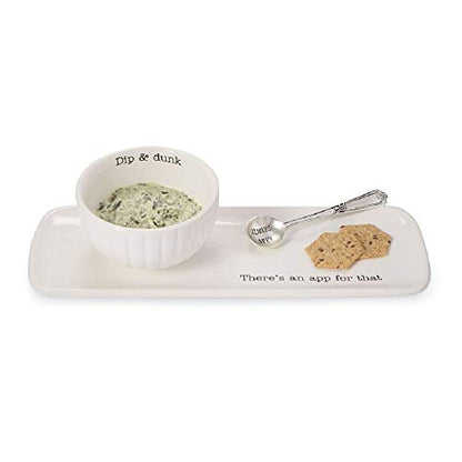 Mud Pie Set of 3 App for That Serving, Piece Set, Tray 4 1/2x 13|Bowl 2 1/2" x4 Dia|Spoon 5 1/2", White