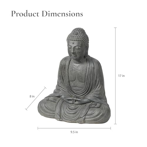 LuxenHome Buddha Statue Outdoor & Indoor, 17" Fiber Stone Meditating Buddha - color: 17" Gray