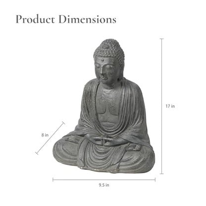 LuxenHome Buddha Statue Outdoor & Indoor, 17" Fiber Stone Meditating Buddha - color: 17" Gray