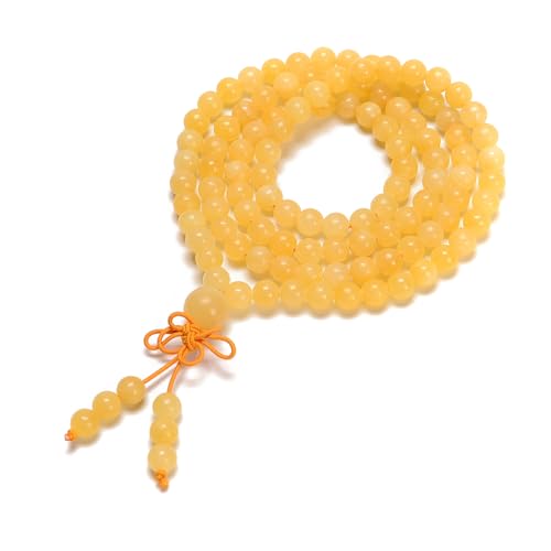 AD Beads 6mm Natural Healing Gemstones Buddhist 108 Prayer Mala Stretchy Bracelet Necklace - color: Yellow Jade