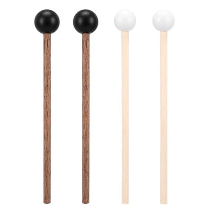 4 Pcs Steel Tongue Drum Mallets, 5.9 Inch Small Rubber Drum Mallets Sticks for Xylophone Glockenspiel Musical Instruments Mallet Birch Wood Handle Silicone Head Percussion Sticks - color: Black and White
