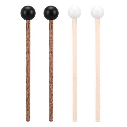 4 Pcs Steel Tongue Drum Mallets, 5.9 Inch Small Rubber Drum Mallets Sticks for Xylophone Glockenspiel Musical Instruments Mallet Birch Wood Handle Silicone Head Percussion Sticks - color: Black and White